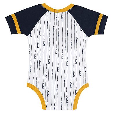 Newborn & Infant White Milwaukee Brewers Base Hitter Bodysuit, Bib & Bootie Set