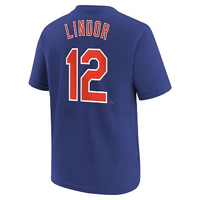 Youth Nike Francisco Lindor Royal New York Mets Home Player Name & Number T-Shirt