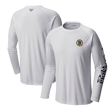Men's  Columbia White Boston Bruins Terminal Tackle Omni-Shade Raglan Long Sleeve T-Shirt