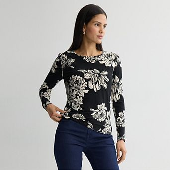 Petite Nine West Essential Long Sleeve Crewneck Tee