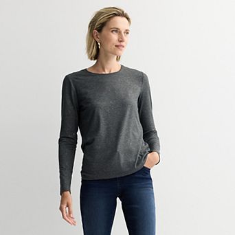 Petite Nine West Essential Long Sleeve Crewneck Tee