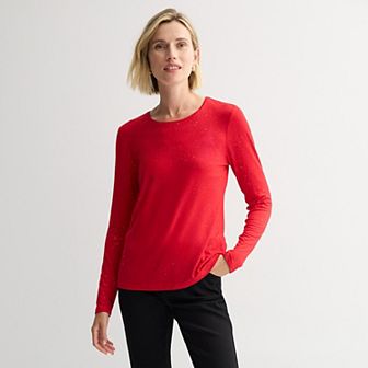 Petite Nine West Essential Long Sleeve Crewneck Tee