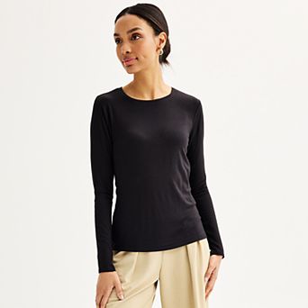 Petite Nine West Essential Long Sleeve Crewneck Tee