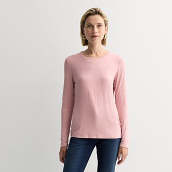 Petite Nine West Essential Long Sleeve Crewneck Tee