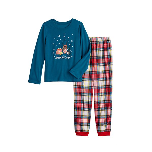 Girls 4-16 Jammies For Your Families&reg; Jingle Bell Rock Santa Claus Top & Bottoms Pajama Set - Deep Skin Tone Santa (6-6X)