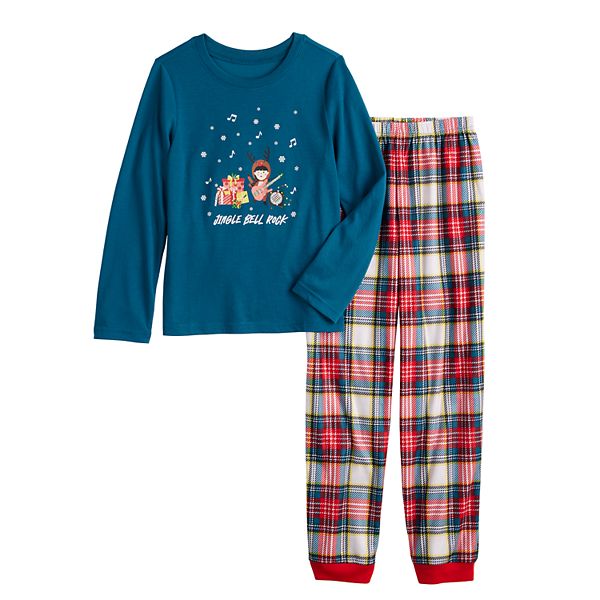 Girls 4-16 Jammies For Your Families&reg; Jingle Bell Rock Santa Claus Top & Bottoms Pajama Set - Light Skin Tone Santa (7-8)