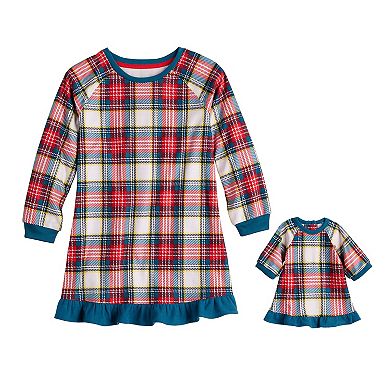 Girls 4-16 Jammies For Your Families® Jingle Bell Rock Plaid Nightgown & Matching Doll Gown