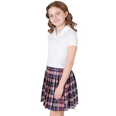 Girls 7-16 Rare Editions 2-Piece Polo & Pleated Plaid Skirt Set