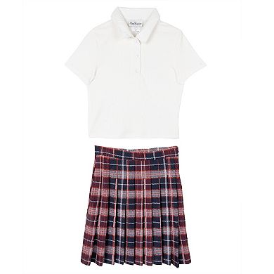 Girls 7-16 Rare Editions 2-Piece Polo & Pleated Plaid Skirt Set
