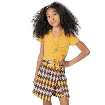 Girls 7-16 Rare Editions 3 pc Cinched Polo Tee, Argyle Print Skort & Necklace Set