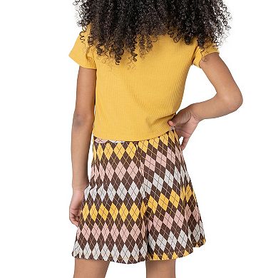 Girls 7-16 Rare Editions 3-Piece Cinched Polo Tee, Argyle Print Skort & Necklace Set