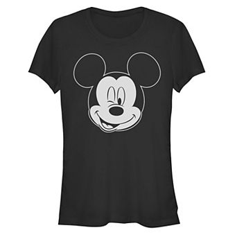 Disney's Mickey Mouse Juniors' Large White Outline Winking Face Graphic Tee