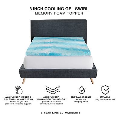 BodiPedic 3-Inch Cooling Gel Swirl Memory Foam Mattress Topper