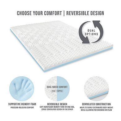 BodiPedic 3-Inch Reversible Dual Sided Memory Foam Mattress Topper