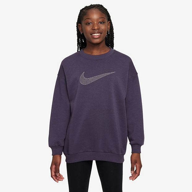 Girls 8 20 Nike Swoosh Print Oversized Crewneck Sweatshirt Girl s Size XL Purple