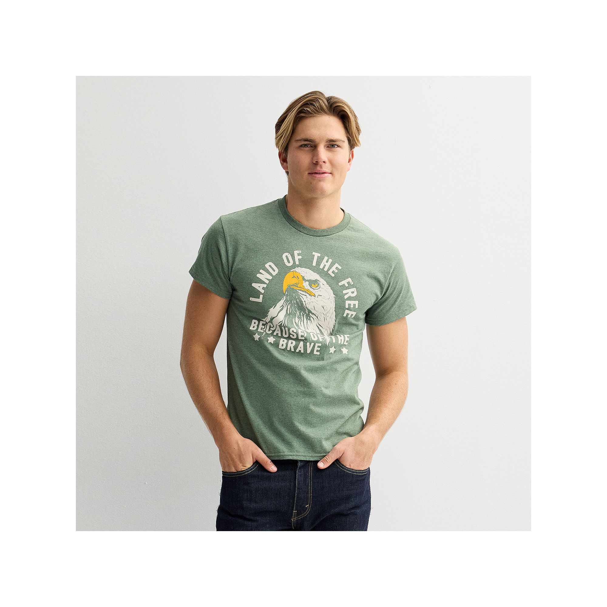 Mens Americana Free Eagle Short Sleeve Graphic Tee, Size: Small, Military 