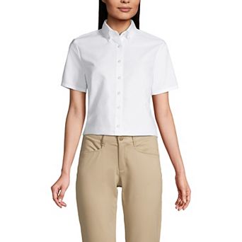 Women's Lands' End School Uniform Short Sleeve Oxford Dress Shirt