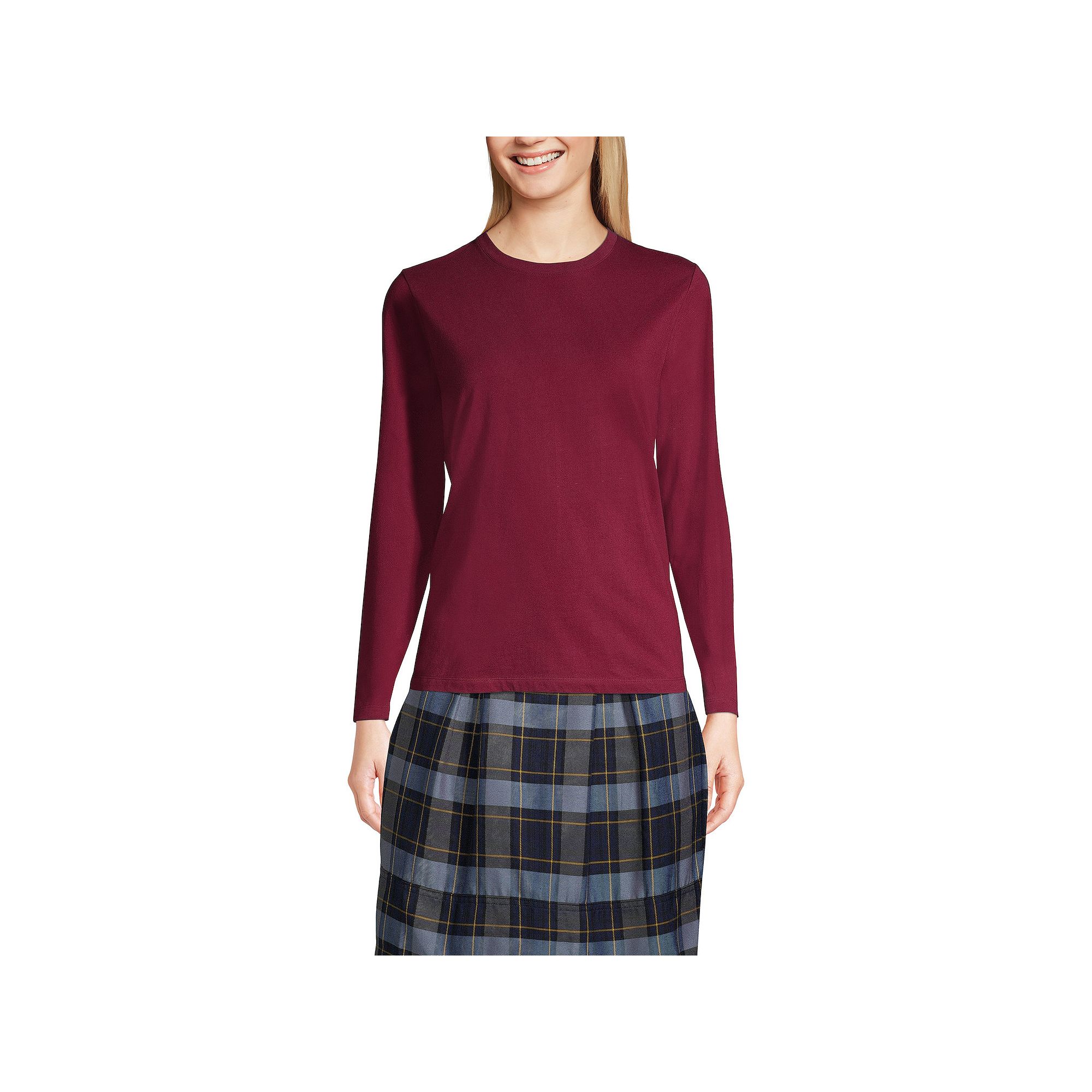 Womens Lands End School Uniform Long Sleeve Essential T-shirt, Size: Smal