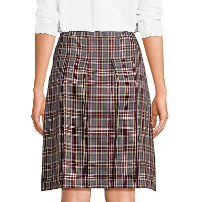 Plaid Fabric Plaid Box Pleated Skirt Women's Lands' End School