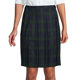 Women's Lands' End School Uniform Plaid Box Pleat Skirt