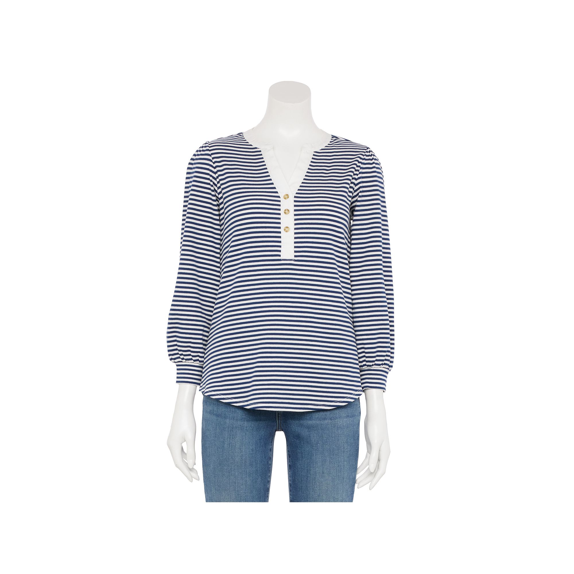 Womens LC Lauren Conrad Long Sleeve Henley Top, Size: XS, Blue Raleigh Str