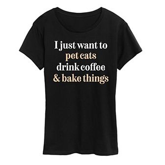Women's Pet Cats Drink Coffee Bake Graphic Tee