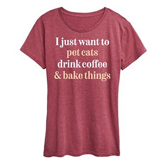 Women's Pet Cats Drink Coffee Bake Graphic Tee