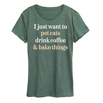 Women's Pet Cats Drink Coffee Bake Graphic Tee