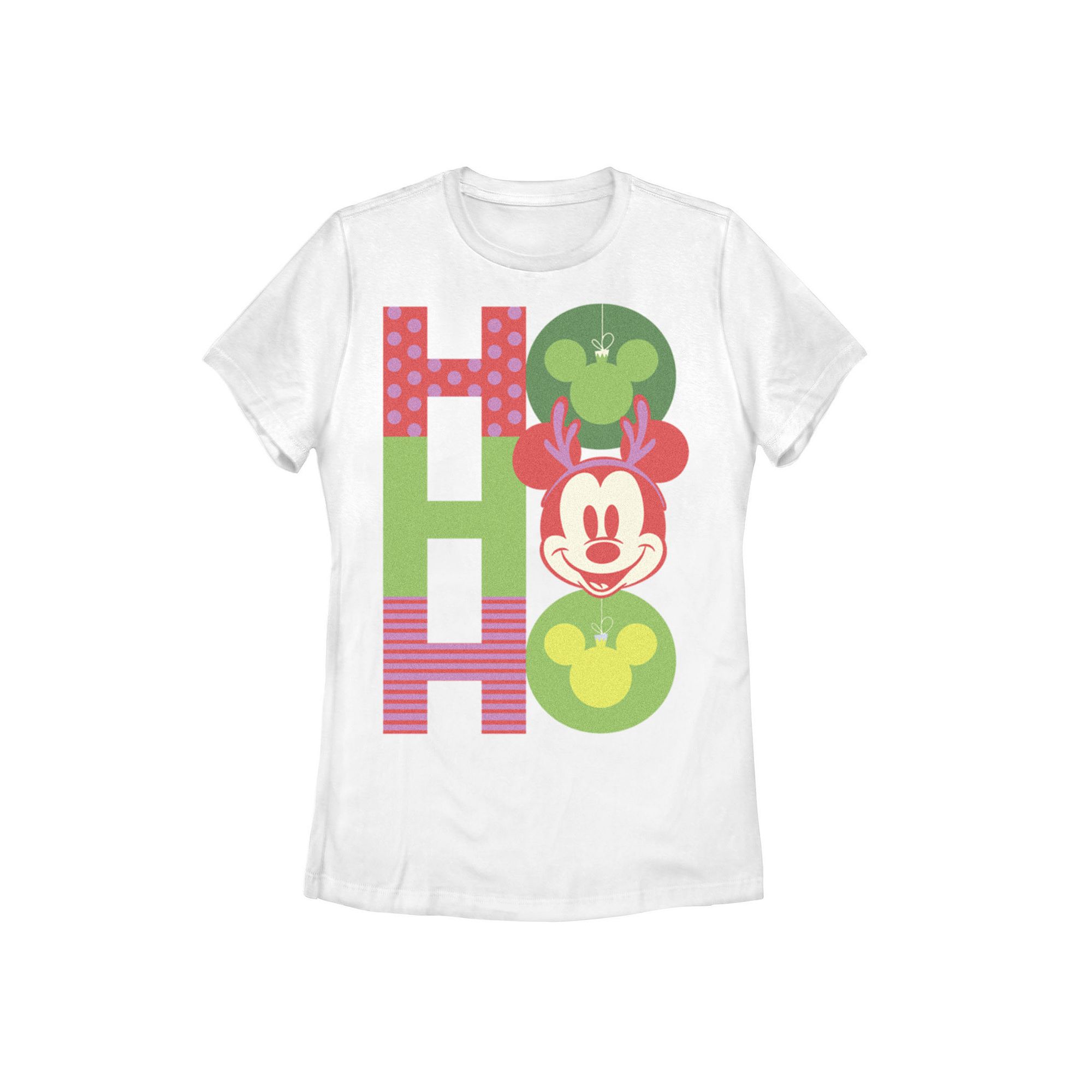Disneys Mickey Mouse Juniors Christmas Ornaments Graphic Tee, Womens, Si