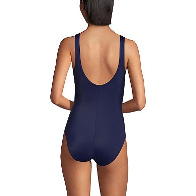 Women's Long Lands' End Chlorine Resistant Tugless Sporty One Piece Swimsuit