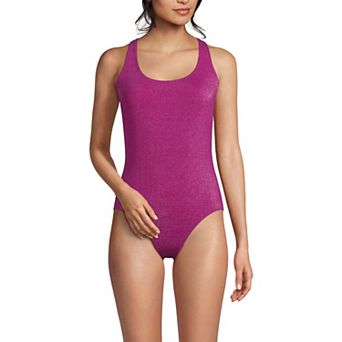 Women's Lands' End Long Torso Tugless Shine One-Piece Swimsuit