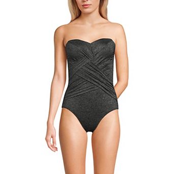 Women's Lands' End Bandeau Shine SlenderSuit One-Piece Swimsuit