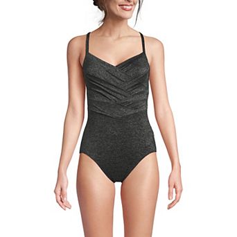 Women's Lands' End Pleated Shine SlenderSuit One-Piece Swimsuit