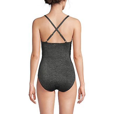 Women's Lands' End Pleated Shine SlenderSuit One-Piece Swimsuit