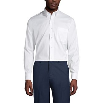 Men's Lands' End School Uniform Long Sleeve No-Iron Pinpoint Dress Shirt