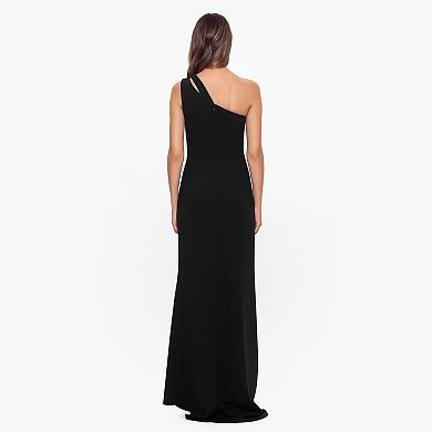 Women's BA Nites Long One-Shoulder Scuba Crepe Evening Gown