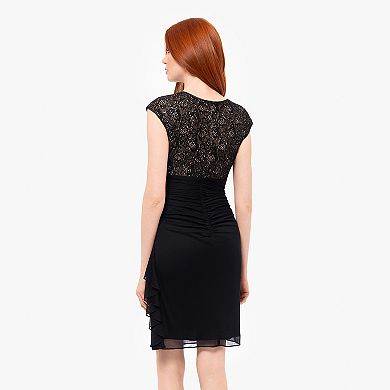 Women's BA Nites Lace Top Sheer Matte Jersey Ruffle Mini Dress