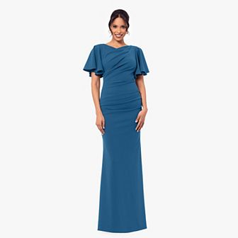 Women's BA Nites Long Scuba Crepe Ruffle Sleeve Gown
