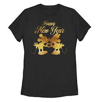 Disney's Mickey and Minnie Mouse Juniors' Kissing Happy New Year Graphic Tee