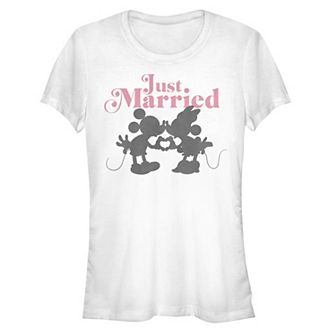 Disney's Mickey Mouse And Minnie Just Married Sign Juniors' Graphic Tee
