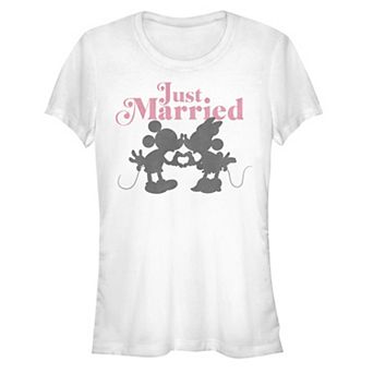 Disney's Mickey Mouse And Minnie Just Married Sign Juniors' Graphic Tee