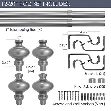 Decopolitan Cardiff 1" Adjustable Curtain Rod Set