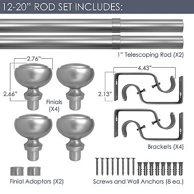 Decopolitan Fairbanks II 1" Adjustable Curtain Rod Set