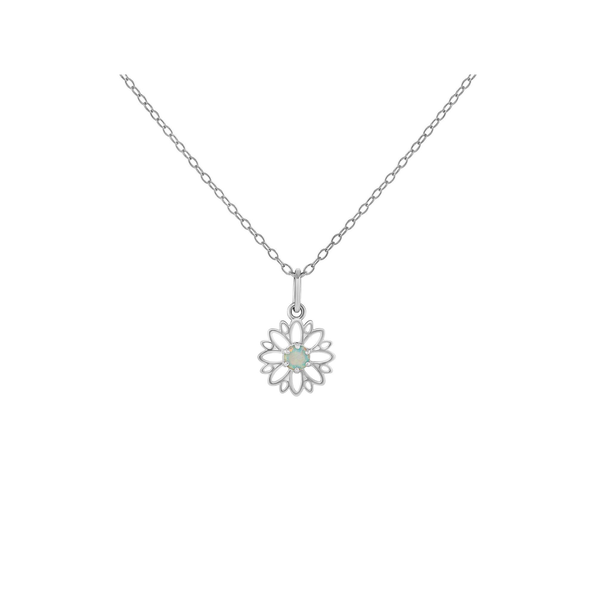 PRIMROSE Sterling Silver Opal Flower Pendant Necklace, Womens, Size: 18