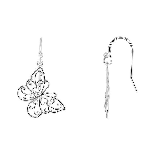 PRIMROSE Sterling Silver Filigree Butterfly Drop Earrings