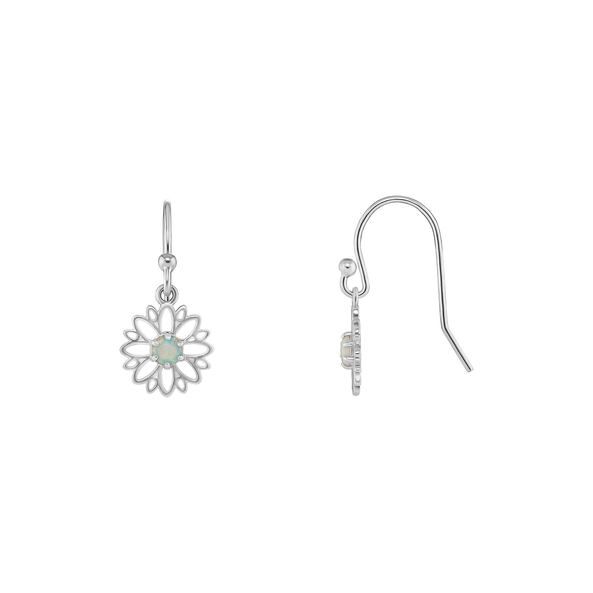 PRIMROSE Sterling Silver Opal Flower Drop Earrings, Womens, Sterling Silve