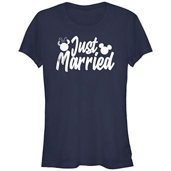 Disney's Mickey Mouse And Minnie Just Married Sign Juniors' Graphic Tee