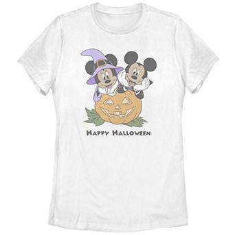 Disney's Mickey Mouse And Minnie Happy Halloween Pumpkin Juniors' Graphic Tee