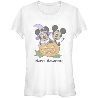 Disney's Mickey Mouse And Minnie Happy Halloween Pumpkin Juniors' Graphic Tee