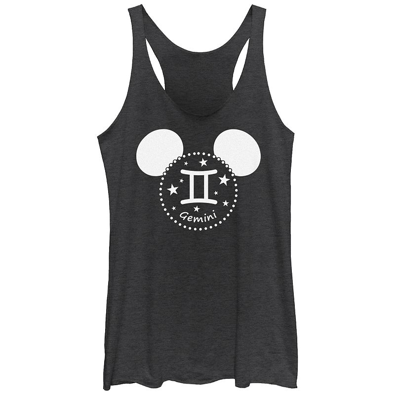 Disney's Mickey Mouse Gemini Sign Tri-Blend Juniors' Graphic Racerback Tank, Girl's, Size: Small, Black Grey